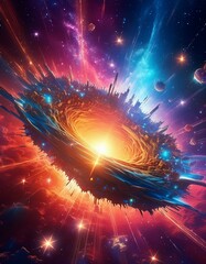 Wall Mural - Scene showing the remnants of a supernova, with a colorful explosion of gases and debris expanding outward