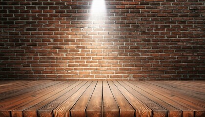 empty room with wooden floor with spotlight on brick wall background