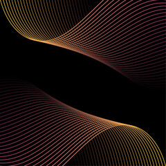 Wall Mural - Abstract background with waves. Vector banner with lines. Background for music album, poster, card, advertisement. Geometric element for design isolated on black. Pink and yellow gradient. Night, dark