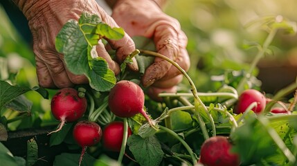 Canvas Print - the farmer holds a radish in his hands. Selective focus