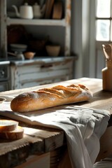 Wall Mural - freshly baked bread on the table. Selective focus