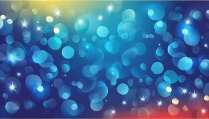 Wall Mural - a blue yellow red green gold background with stars. Suitable for celestial, festive, or glamorous design , holiday-themed graphics.glitter lights. de focused. banner.bokeh blur circle