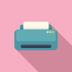 Poster - Minimalist, modern flat design vector graphic of a cyan printer on a pink background