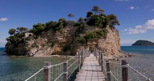 Walking On A Footbridge Towards Cameo Island, Zakynthos, Greece