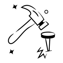 Sticker - Well-crafted doodle icon of hitting nail 