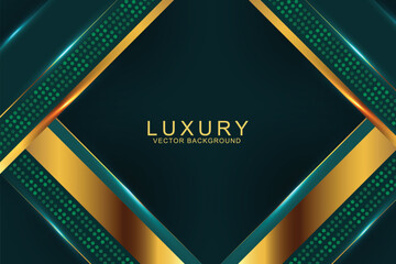 Wall Mural - Abstract luxury green geometric diagonal overlay layer background with golden lines