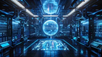 Workspace background design with futuristic technological concept and digital.