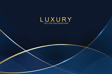 Luxury blue background with curved glowing blue and golden line