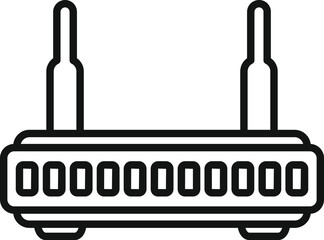 Poster - Black and white wireless router line icon with antenna for internet modem connection in flat style vector illustration. Perfect for web, networking, and telecommunications