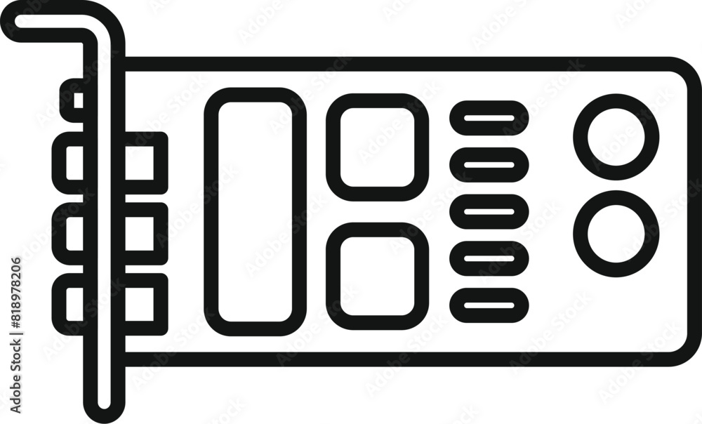 Gpu Icon Line Simple Simplified outline icon of a computer graphics card, ideal for ...