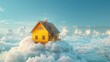 © Kunal Bagul - 3d illustration of flying yellow house on the cloud with blue sky on background. Ai generated