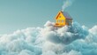 © Kunal Bagul - 3d illustration of flying yellow house on the cloud with blue sky on background. Ai generated