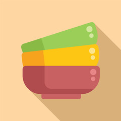 Sticker - Flat design illustration of a stack of colorful bowls with a modern look on a pastel background