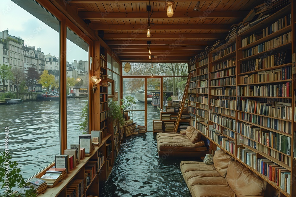 Boat Library Floating Bookstore on Barge A floating bookstore set on a barge ...