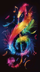 Wall Mural - Abstract musical note with vibrant feathers