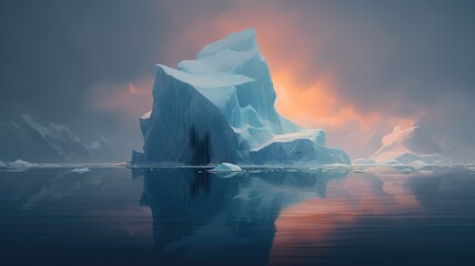 Wall Mural - Iceberg in a serene ocean environment with blue sky. A large white iceberg floating and reflecting with the middle of a ocean. Arctic landscape concept for climate change and nature themes. AIG35.
