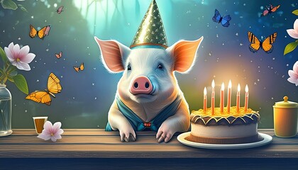 Wall Mural - piggy at his birthday party 