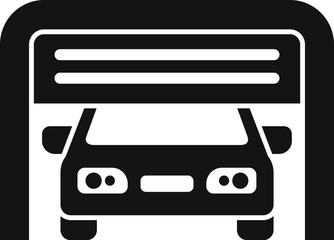 Canvas Print - Black and white icon representing a car parked under a covered parking structure