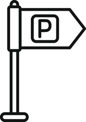 Sticker - Black and white line art vector of a parking sign, isolated on white background