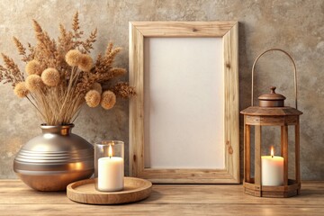 Wall Mural - Rustic Decor with Pampas Grass and Blank Frame