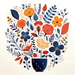 © Amina - Bright and colorful floral illustration featuring a variety of flowers and leaves in a decorative vase. Perfect for design projects.