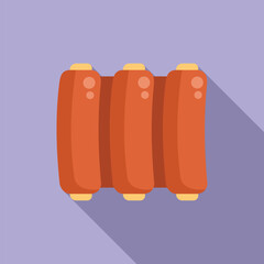 Sticker - Vector illustration of four bright orange cartoon sausages with a minimalist purple backdrop