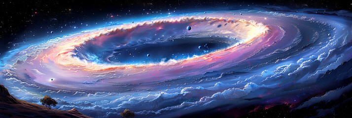 Wall Mural - A colorful swirl of clouds and stars in the sky