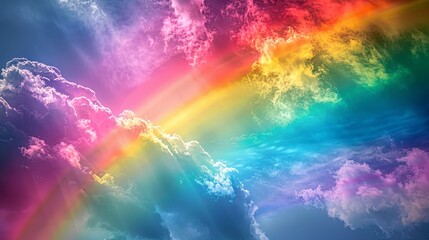 Visualize the ethereal beauty of a rainbow, arcing gracefully across the heavens in a spectrum of vibrant colors