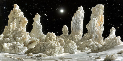 Wall Mural - A group of white rocks are scattered across a snowy landscape