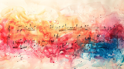 Wall Mural - Harmonious symphony: watercolor notes on music sheet