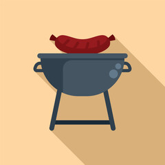 Poster - Flat design icon depicting a sausage on a barbecue grill with a shadow effect