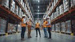 © Summit Art Creations - A team of warehouse workers in safety vests engage in a group discussion in a large modern logistics center. AIG41