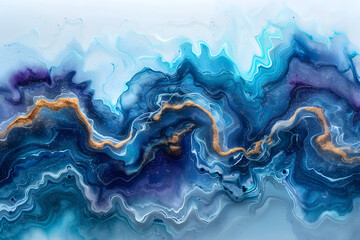 Wall Mural - Vibrant blue and teal watercolor marbling effect on transparent background.