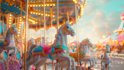 Wall Mural - A carousel with horses on it