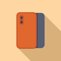 Sticker - Vector illustration of a contemporary smartphone with a vibrant orange case and camera lenses