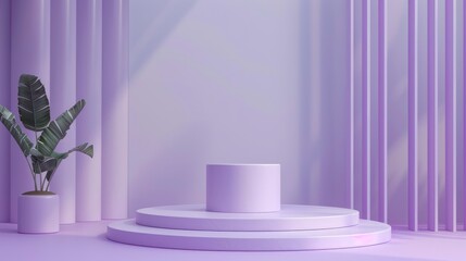 Wall Mural - Podium background 3D product platform display violet purple stage pedestal. Light background 3D podium stand scene studio abstract geometric white base minimal render floor cylinder room shape mockup