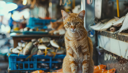 Wall Mural - A cat is sitting by a window looking out at the city