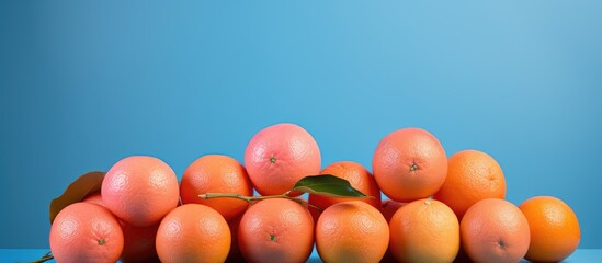 Wall Mural - Isolated Tangerines Put Diagonally on a Pink and Blue Background With Copy Space on Each Side