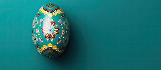 Aufkleber - Colorful Easter Egg double border against a turquoise green background Top view with copy space