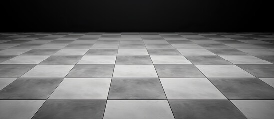Poster - Black and white tiled floor with a background in faded grey tones Perfect for a copy space image