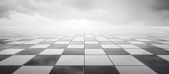Poster - Black and white tiled floor with a background in faded grey tones Perfect for a copy space image