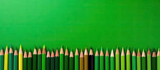 Aufkleber - Colorful pencils on a bright green paper background. copy space available