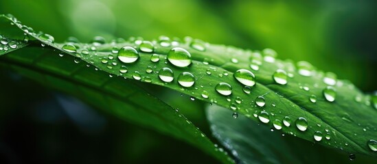 Aufkleber - Water droplets on green leaf beautiful natural background Green background. copy space available