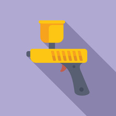 Sticker - Vibrant flat design vector illustration of a paint roller and bucket on a purple background