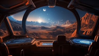 Wall Mural - A view of a planet from inside a spaceship