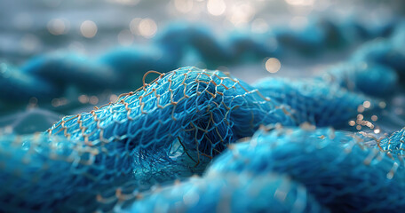 A blue fishing net with a blurry background. Generated by AI