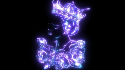 Sticker - neon animation of asian head woman Geisha