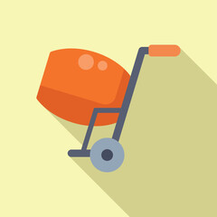 Sticker - Vector illustration of a modern flat design wheelbarrow icon with a shadow