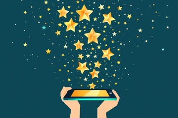 Wall Mural - a person holding a smartphone emitting stars. suitable for technology concepts