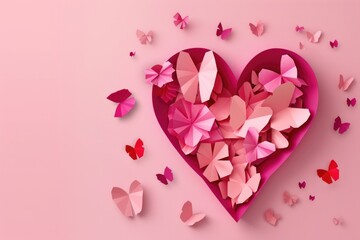 Wall Mural - A heart-shaped box filled with delicate paper butterflies. Suitable for various romantic occasions